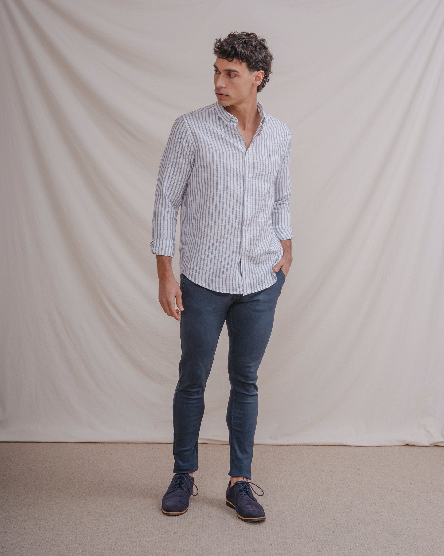 CAMISA ESTRUCTURA RAYA CELESTE