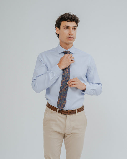 CAMISA VESTIR CELESTE BROCADO