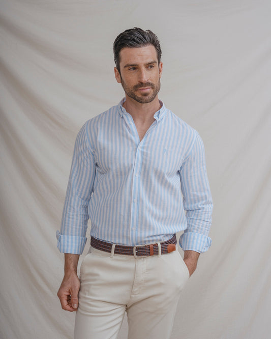 CAMISA LINO RAYA CELESTE