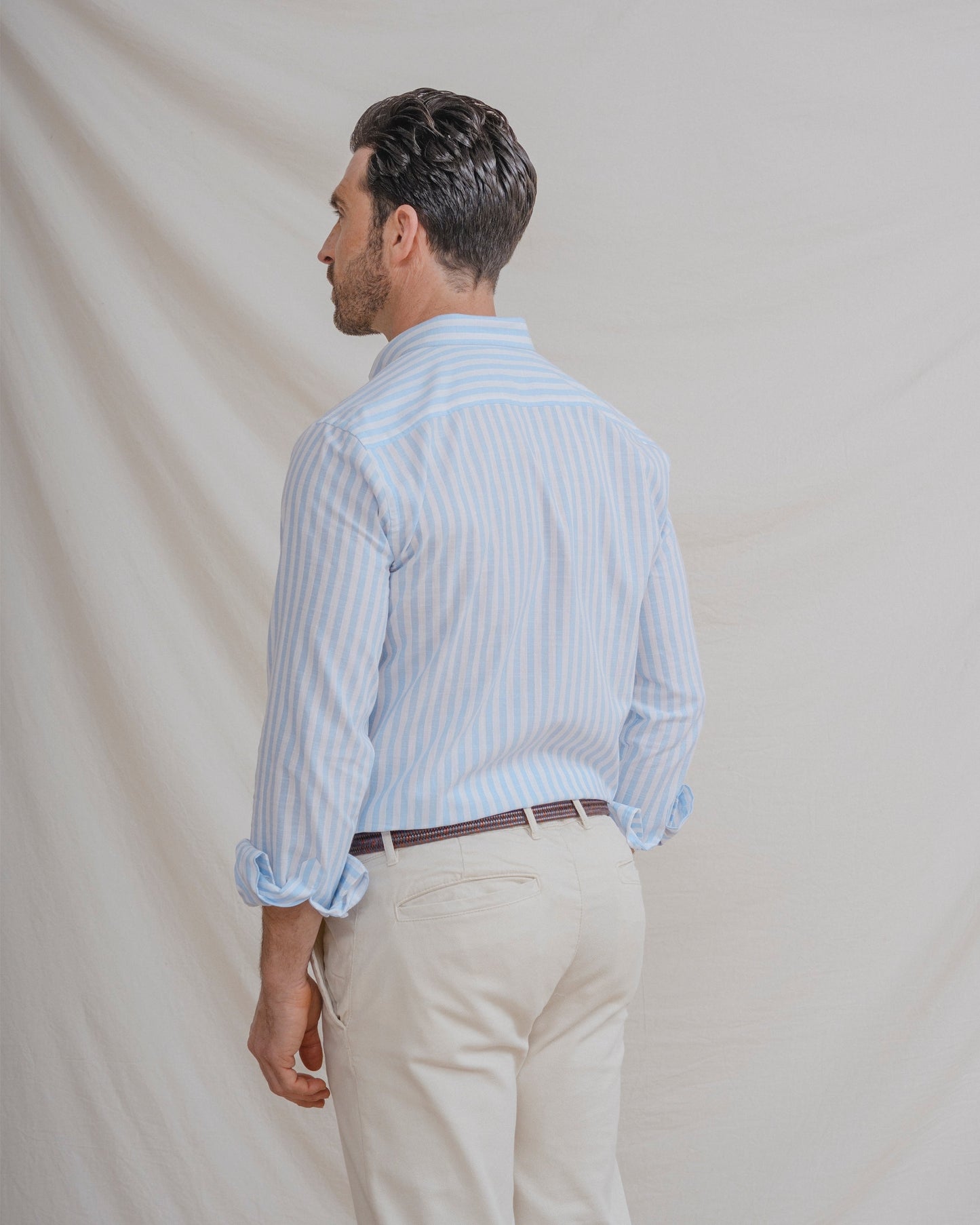 CAMISA LINO RAYA CELESTE