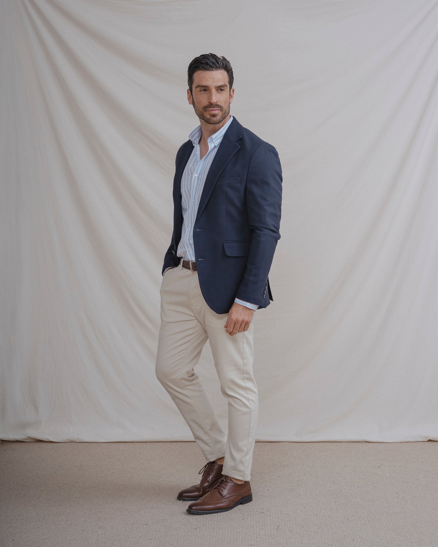 CAMISA LINO RAYA CELESTE