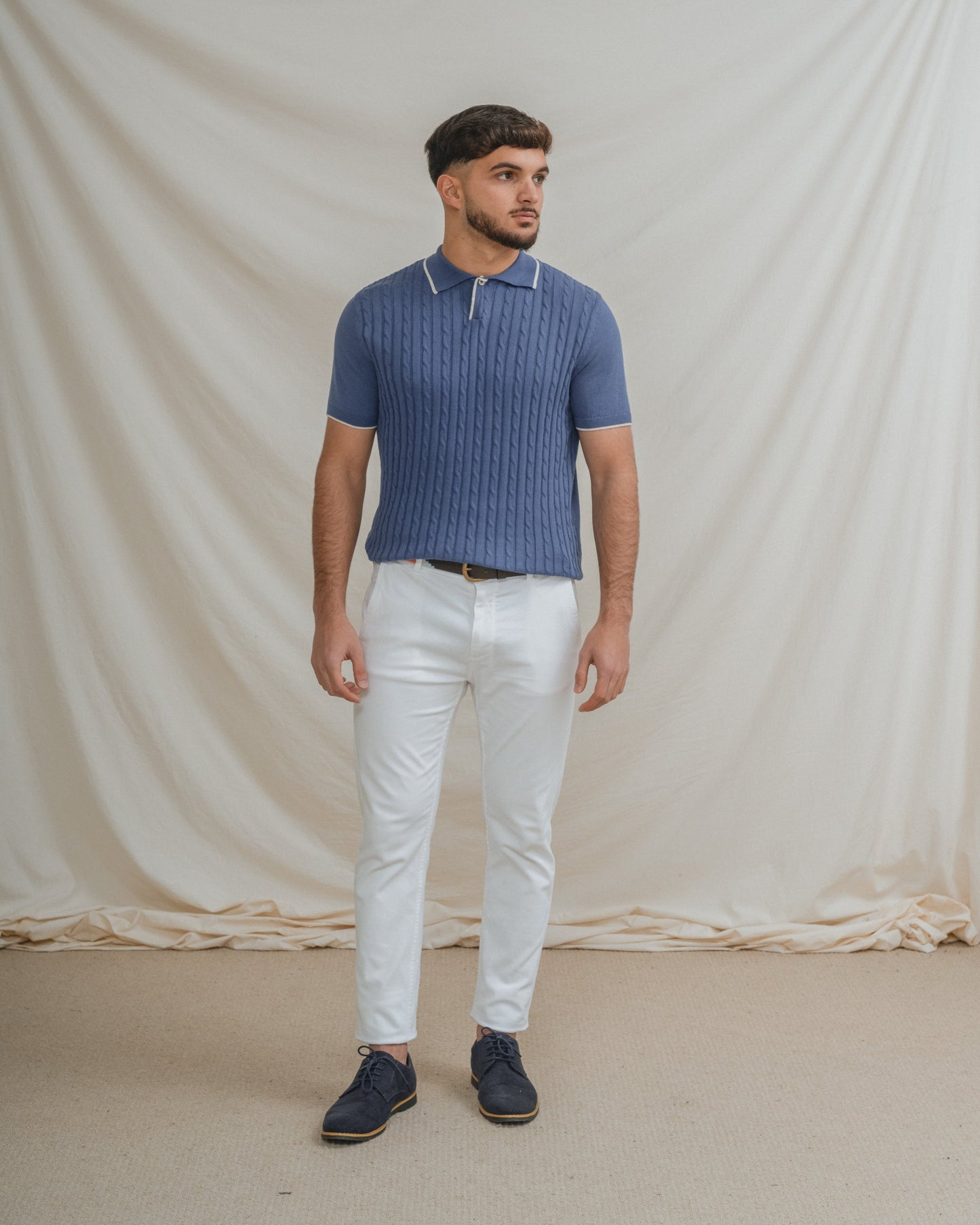 POLO TRICOT NUDOS CELESTE