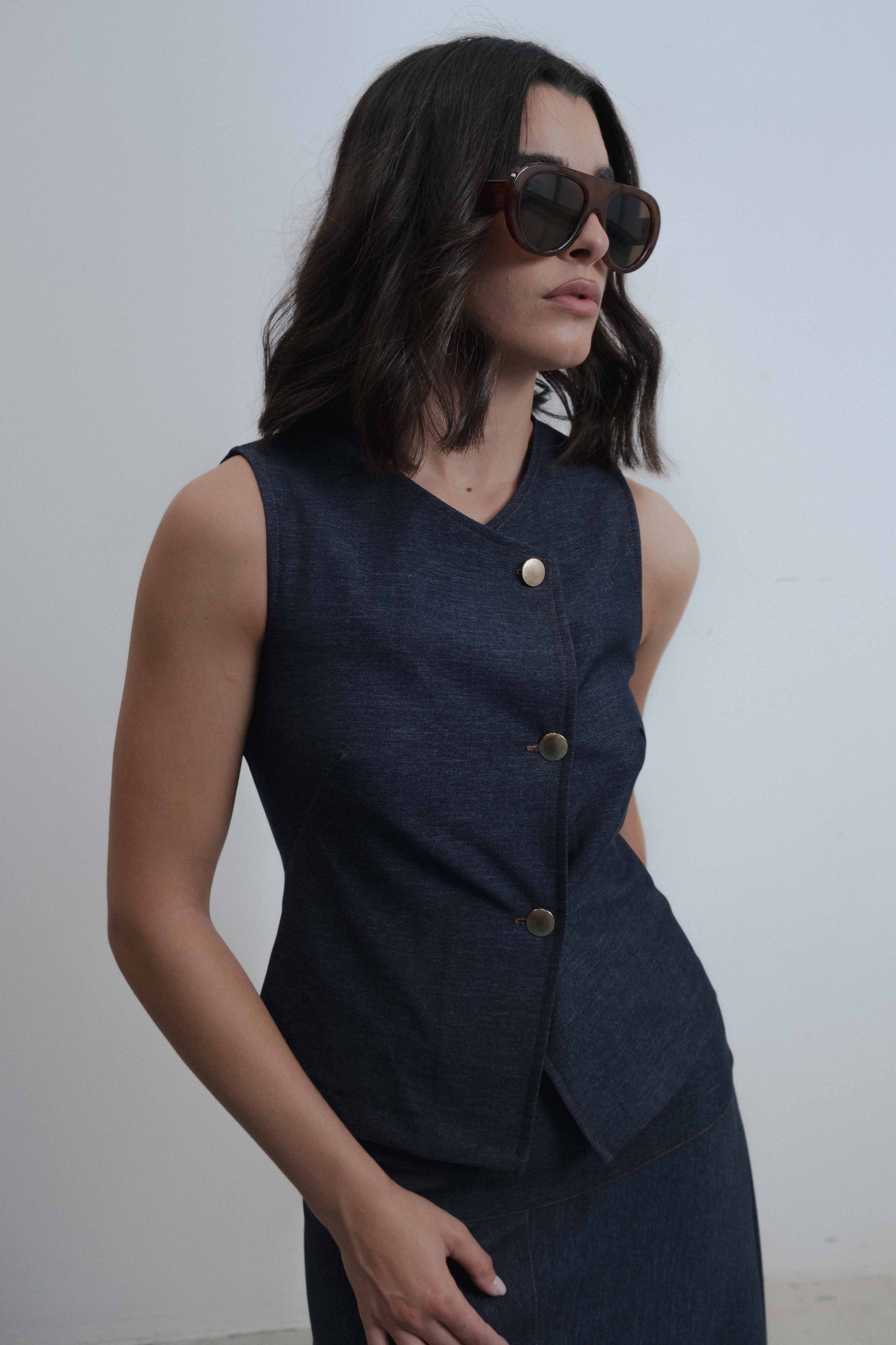 FALDA MIDI EFECTO DENIM