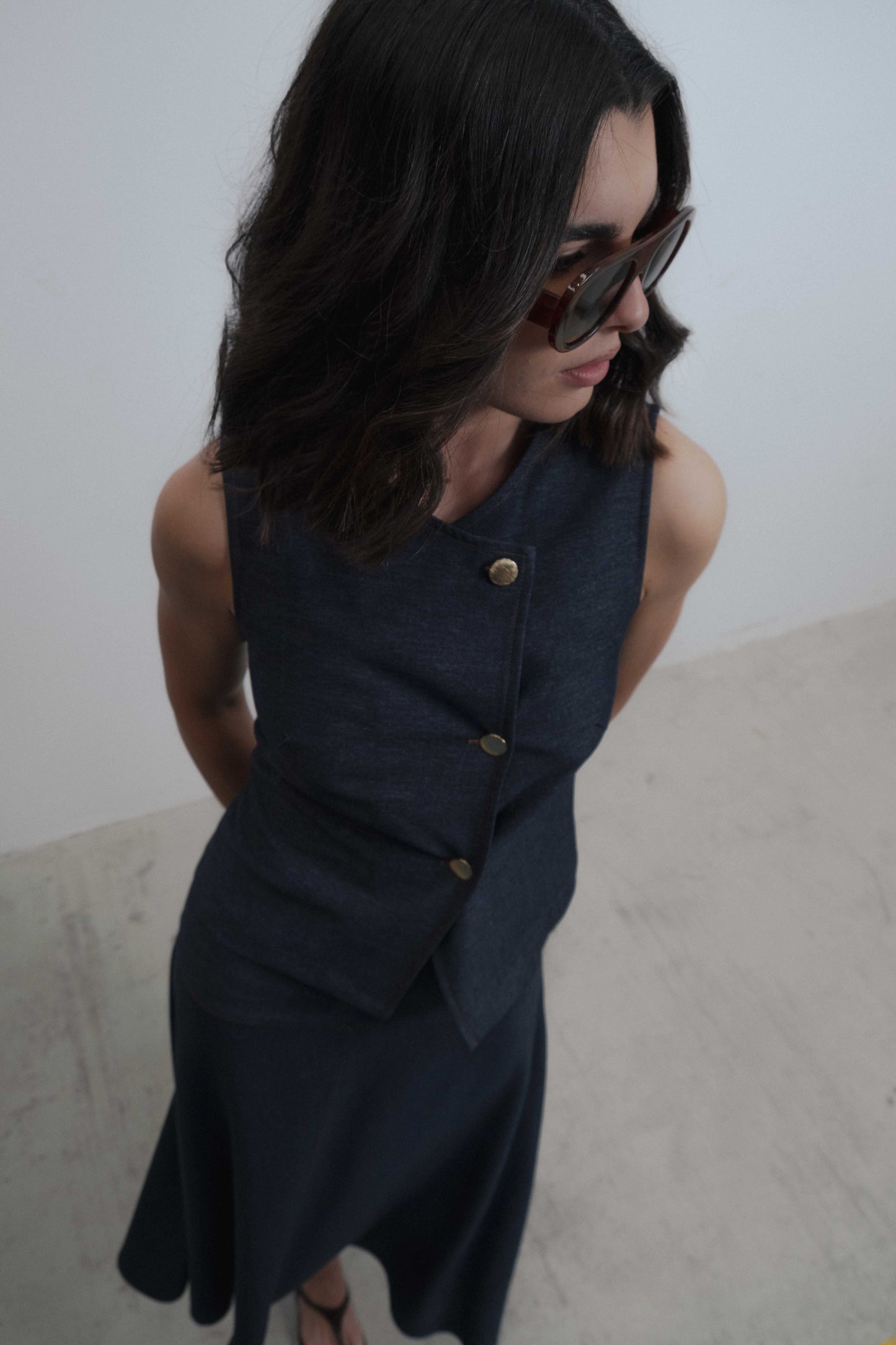 FALDA MIDI EFECTO DENIM